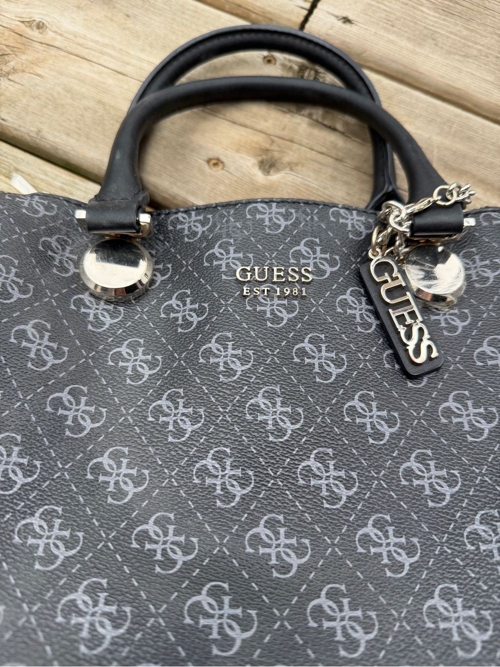 Guess Black Logo Satchel Crossbody Bag | Silver Hardware | Structured Purse - Picture 3 of 15